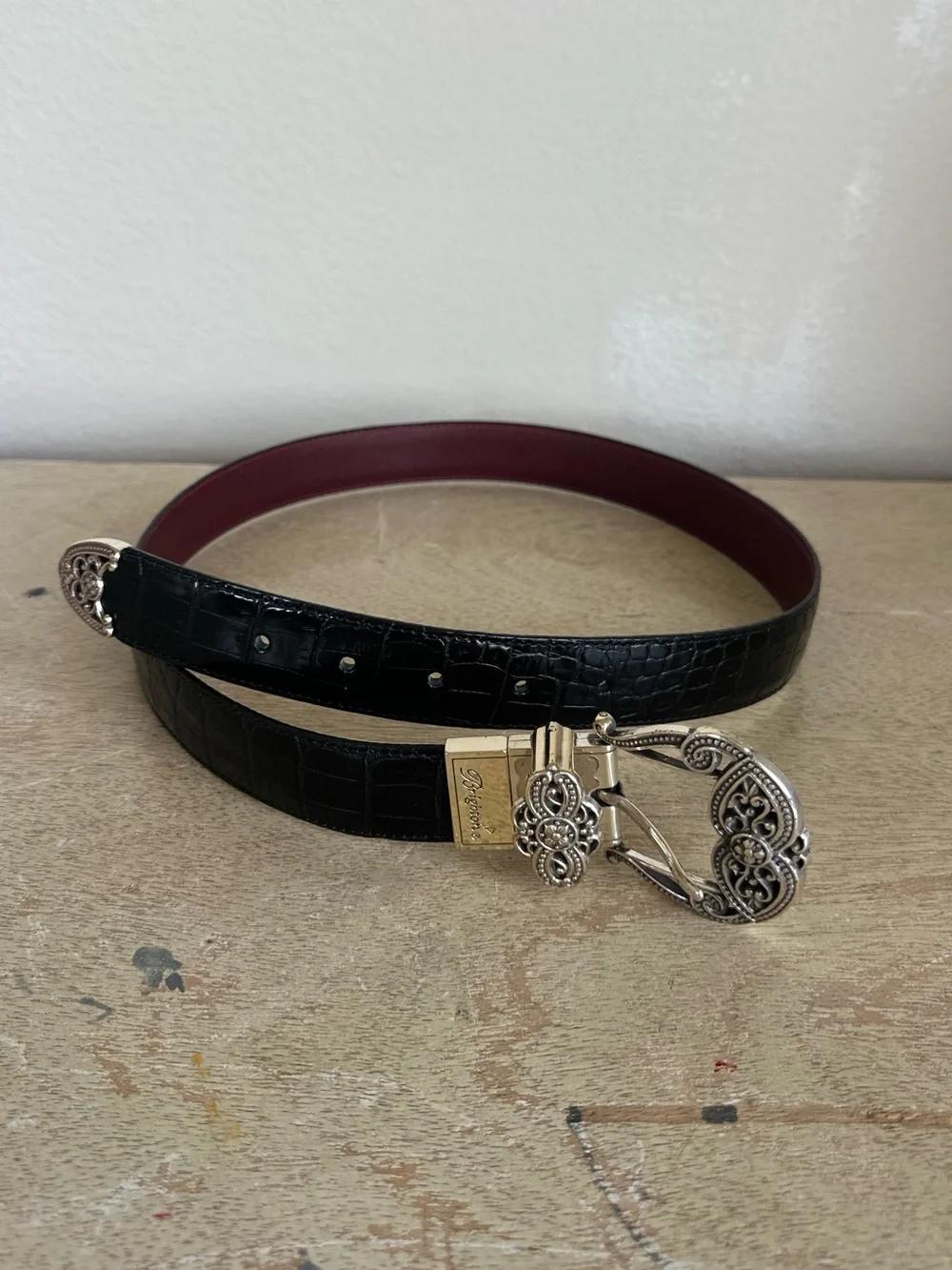 Brighton Reversible Black Croc and Red Leather Belt
